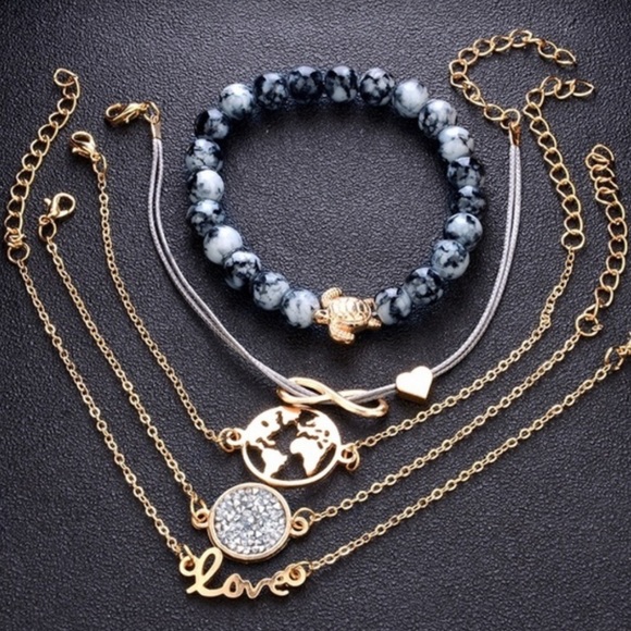 Turtle 5 Piece Layer Crystal Bead Bracelet - Picture 3 of 4